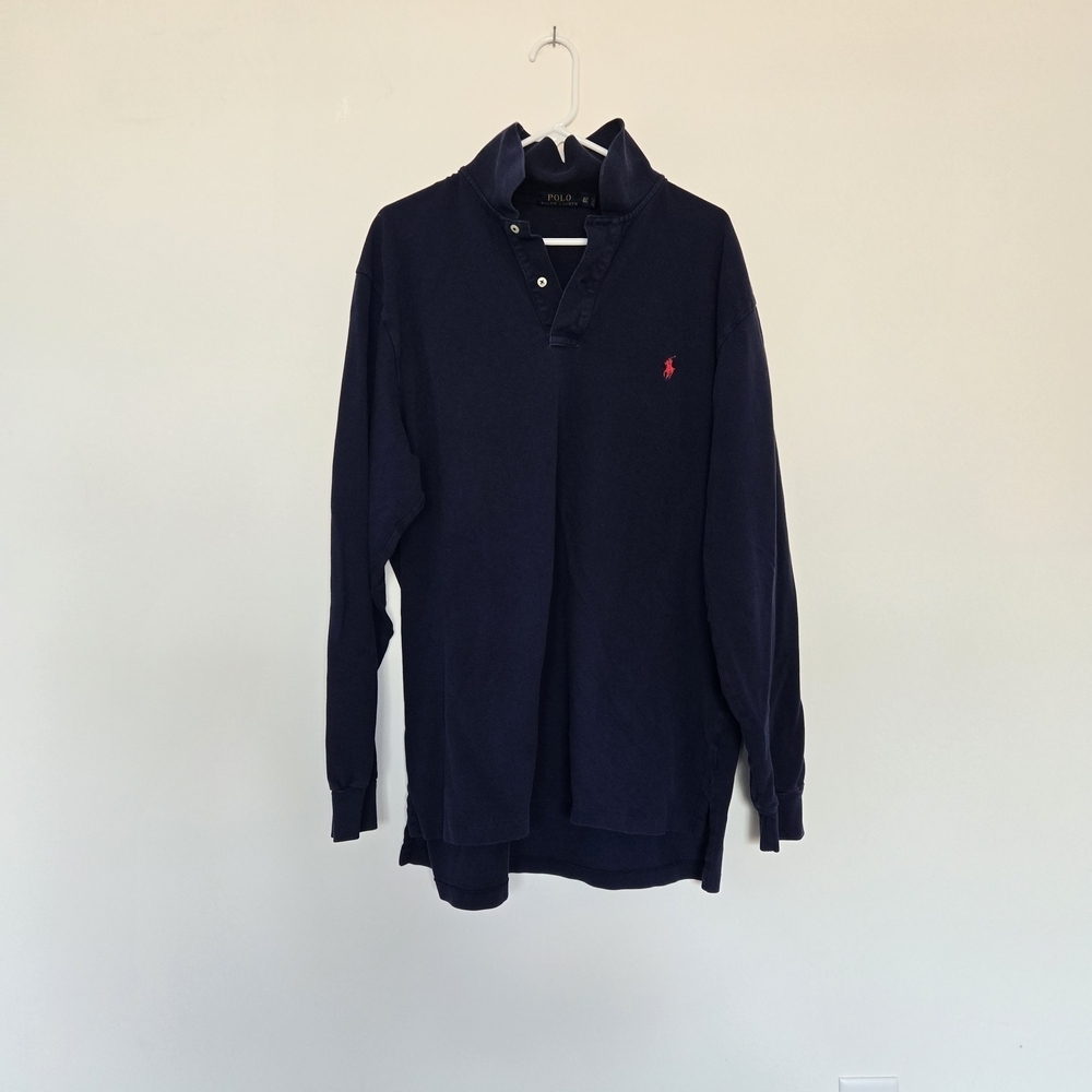 Polo by Ralph Lauren Men's Navy Long Sleeve Polo Shirt 100% Cotton Preppy XLT